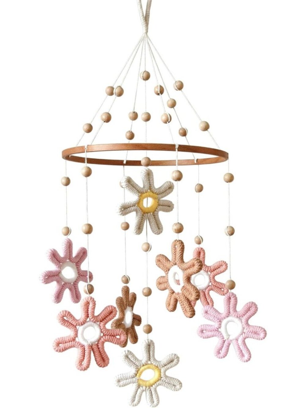 Boho Daisy Crib Mobile for Girls | Woven Baby Nursery Decor | Crib Hanging Toy